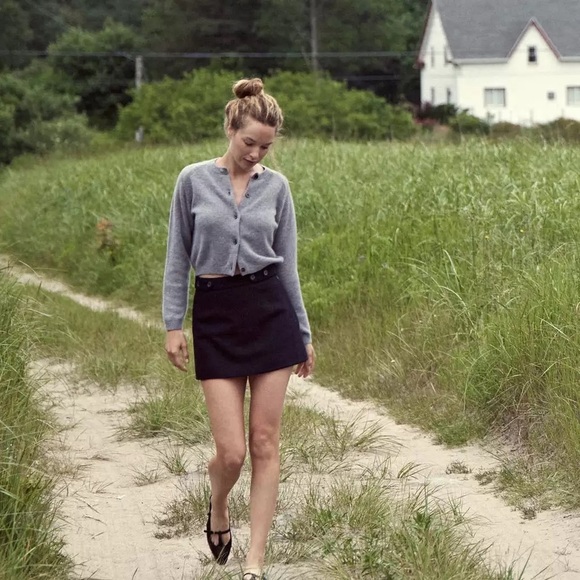 Doen Chieri Wool Button Micro Mini A Line Skirt Deep Navy - Picture 5 of 14